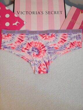 Retired VS PINK Sparkle Logo Band Cotton Cheekster Panty Size Lg Tie-dye